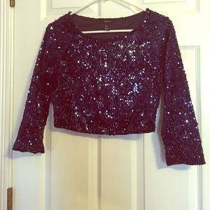 Navy Blue Sequin Crop Top