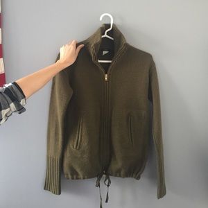 j.crew green zip up with gold zipper