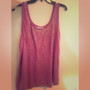 Maurice's pink tank top w/ silver/gold-ish beading