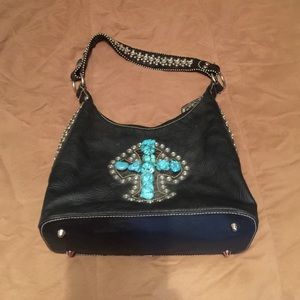 Black purse with bling and turquoise cross