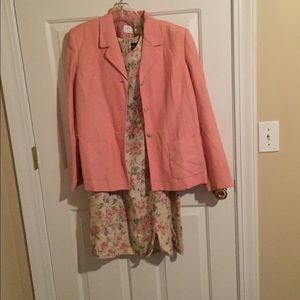Coral blazer with floral dress