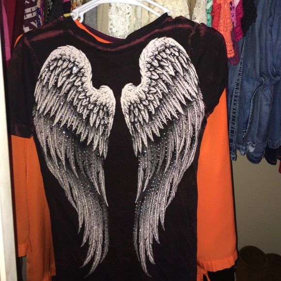 Affliction Rhinestoned Angle Wings-Tee S