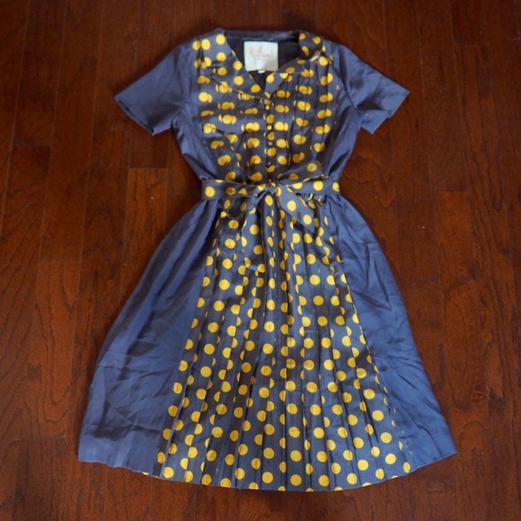 Silky Grey Dress with Yellow Polka Dots