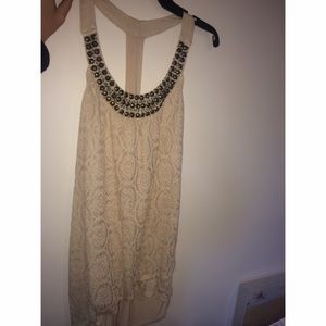 Maurice's cute lace tan tank top w/ gold beading