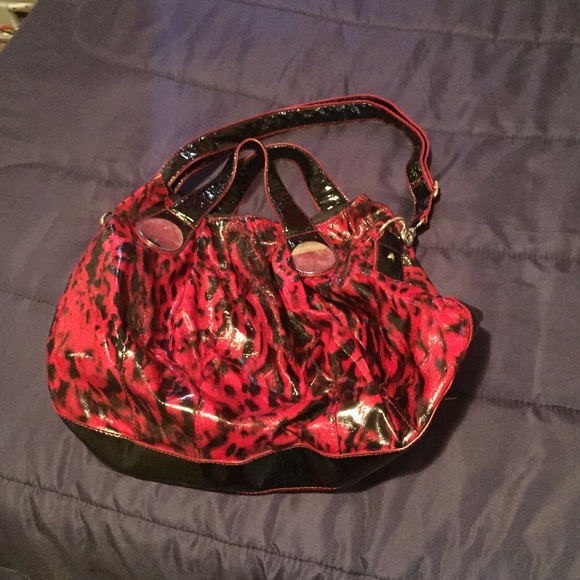 Red and black patent leather purse