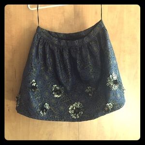 Zara Navy Brocade and Sequins Skirt