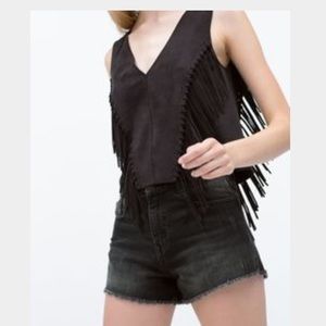 Never worn Zara fringe suede crop top