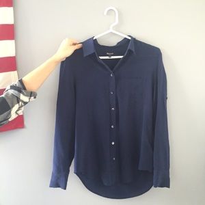 Navy silk Madewell blouse