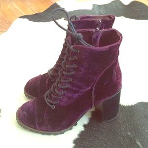 Report Purple Velvet Lace-up Combat Ankle Boot