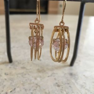 Geometric heart yellow gold tone drop earrings