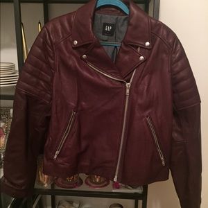 Gap 100% Leather Moto Jacket in Oxblood