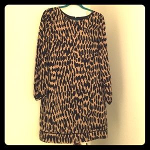 LOFT mod long sleeve animal print shift dress
