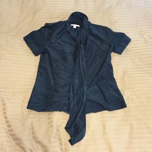 Navy tie neck pleated top