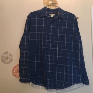 Vintage flannel with white lace along bottom