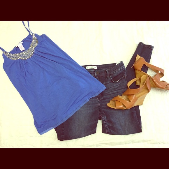 Baby blue embellished tank