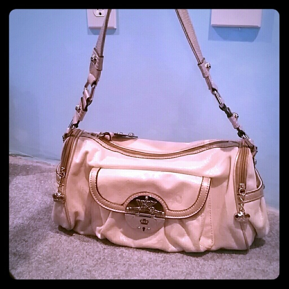 Tan Gold Glitter Fleur de lis handbag purse