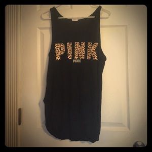 PINK cheetah print black tank top