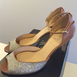 NIB J.Crew Lara Glitter peep toe heels