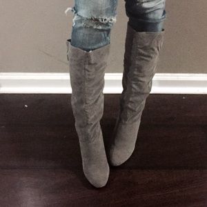 Gray Sued Knee Boots