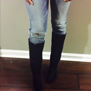 Black Suede Knee Boot