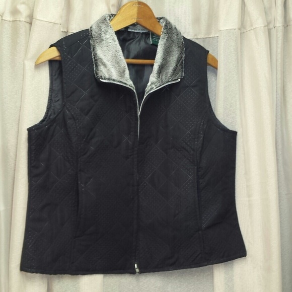 NWOT Lemon Grass Studio Black Vest Faux Fur Collar - Picture 1 of 4