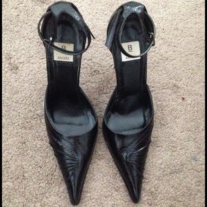 Black strappy/pointy heels, "Rita"