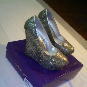 Silver Glittery Platform Wedges