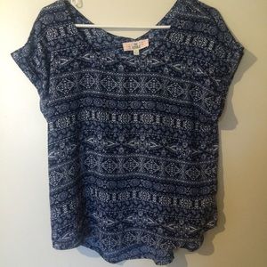 Navy Aztec sheer short sleeve top
