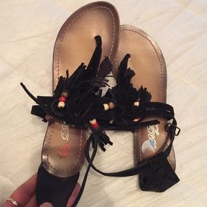 Boho fringe scrappy sandals