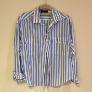 blue and white stripe button down