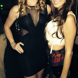 Black mesh cutout body con dress