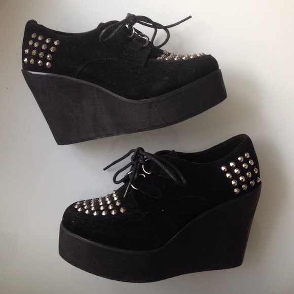 Shoes - Studded Black Flatforms