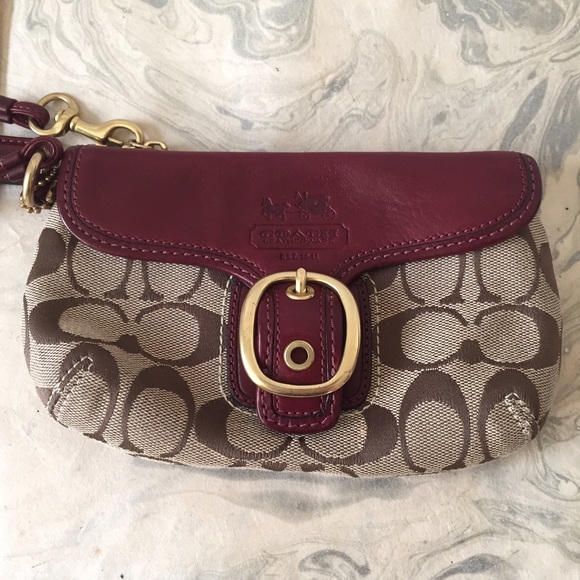 Coach Signature Bleaker Wristlet in Oxblood