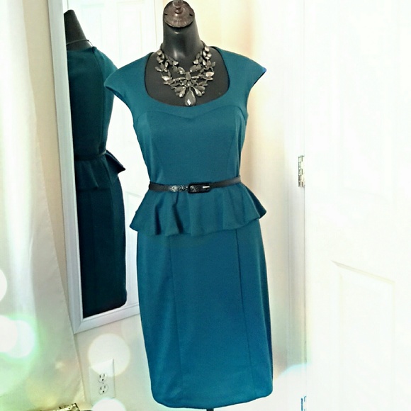Peplum-Style Teal Dress