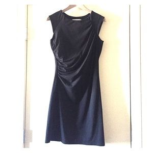 Black dress with ruching, A-line shape
