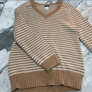 J Crew Camel white Striped Sweater