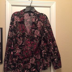Pink & Maroon Rose Patterned Wrap Blouse