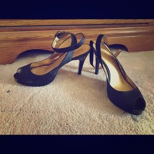 Black open toe heels.