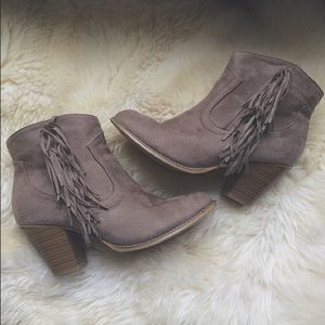 Suede Grey Fringe Ankle Booties