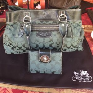 Army Green shoulder purse and wallet Coach