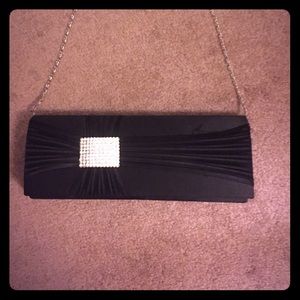 Dressy  Satin Black Clutch Purse With Rhinestones