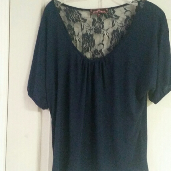 Almost Famous Tops - ALMOST FAMOUS Navy Blue & Lace Top Sz Large
