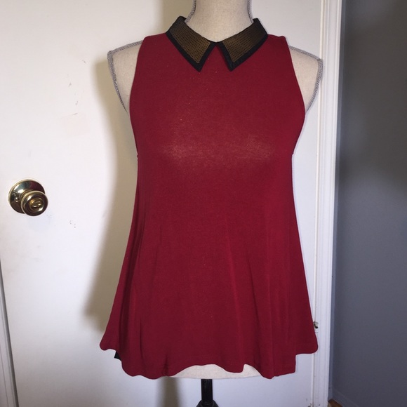 Red and Gold Peter Pan Collared Shirt