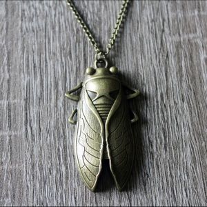 Antique Bronze Beetle Pendant Necklace