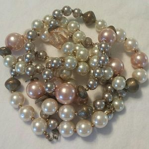 Long muti-color pearls and beads necklace.