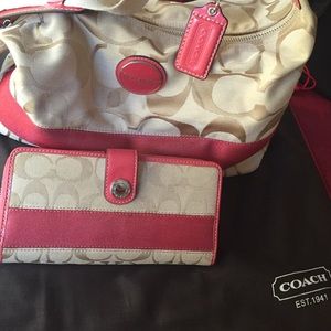 Cream tan and orange coach wallet and purse