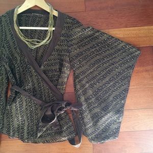 Doki Geki Brown Wraparound Kimono Top