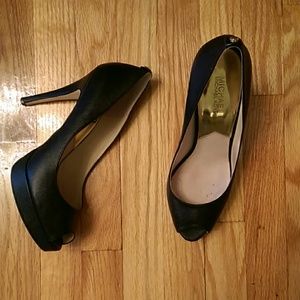 Micheal Kors peeptoe leather heels, black 9 1/2M