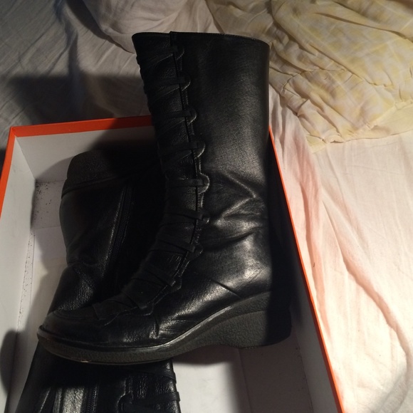 Miz Mooz black leather wedge boots. Super comfy!