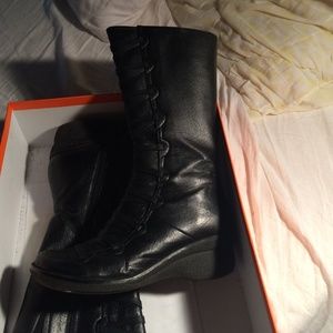 Miz Mooz black leather wedge boots. Super comfy!